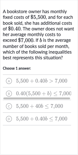 Solved)-A bookstore owner has monthly fixed costs of $5,500, and fo